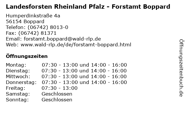 Landesforsten Rheinland Pfalz - Forstamt Boppard in Boppard: Adresse und Öffnungszeiten