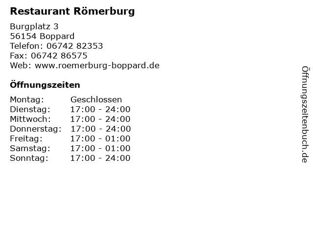 Restaurant Römerburg in Boppard: Adresse und Öffnungszeiten