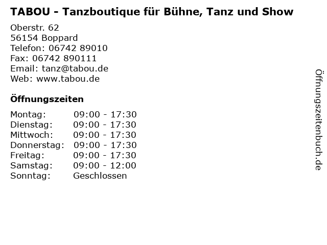 TABOU - Tanzboutique für Bühne, Tanz und Show in Boppard: Adresse und Öffnungszeiten