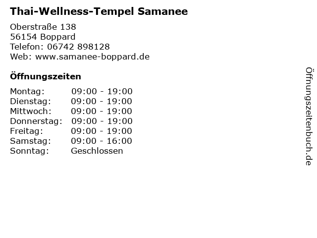 Thai-Wellness-Tempel Samanee in Boppard: Adresse und Öffnungszeiten