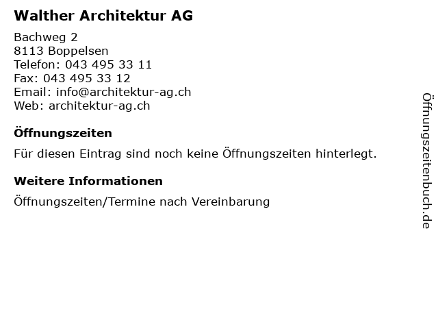 Walther Architektur AG in Boppelsen: Adresse und Öffnungszeiten