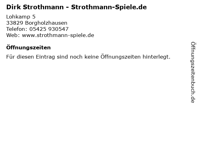 Dirk Strothmann - Strothmann-Spiele.de in Borgholzhausen: Adresse und Öffnungszeiten
