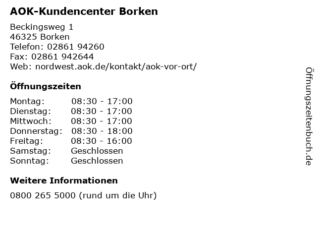 AOK-Kundencenter Borken in Borken: Adresse und Öffnungszeiten