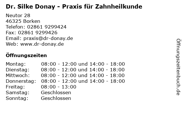 Dr. Silke Donay - Praxis für Zahnheilkunde in Borken: Adresse und Öffnungszeiten