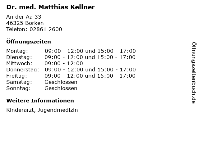 Dr. med. Matthias Kellner in Borken: Adresse und Öffnungszeiten