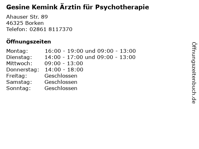 Gesine Kemink Ärztin für Psychotherapie in Borken: Adresse und Öffnungszeiten