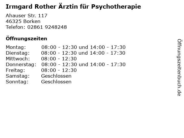 Irmgard Rother Ärztin für Psychotherapie in Borken: Adresse und Öffnungszeiten