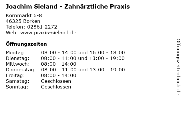 Joachim Sieland - Zahnärztliche Praxis in Borken: Adresse und Öffnungszeiten