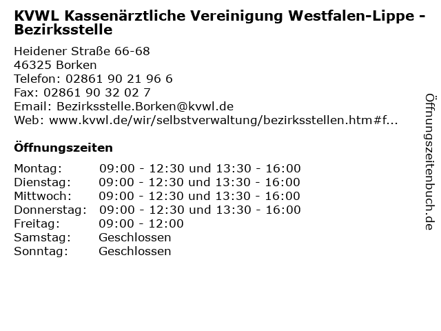 KVWL Kassenärztliche Vereinigung Westfalen-Lippe - Bezirksstelle in Borken: Adresse und Öffnungszeiten