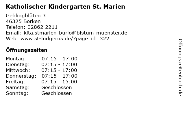 Katholischer Kindergarten St. Marien in Borken: Adresse und Öffnungszeiten