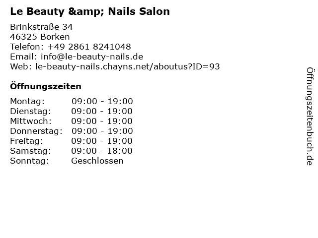 Le Beauty & Nails Salon in Borken: Adresse und Öffnungszeiten