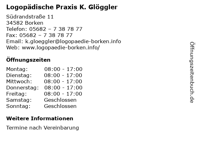 Logopädische Praxis K. Glöggler in Borken: Adresse und Öffnungszeiten