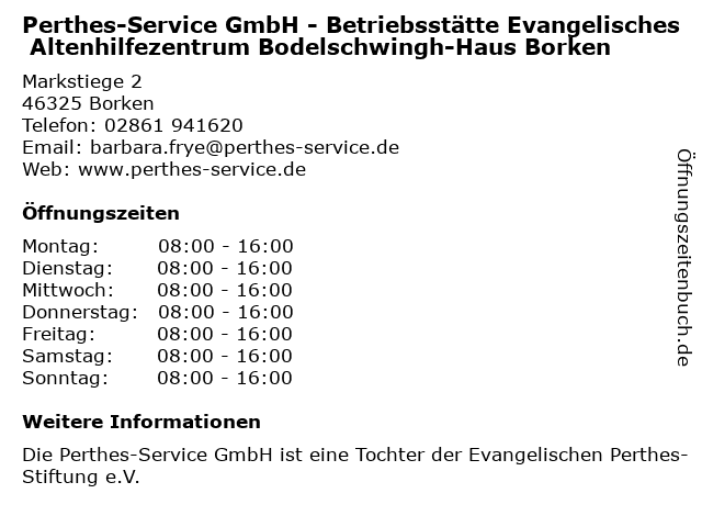 Perthes-Service GmbH - Betriebsstätte Evangelisches Altenhilfezentrum Bodelschwingh-Haus Borken in Borken: Adresse und Öffnungszeiten