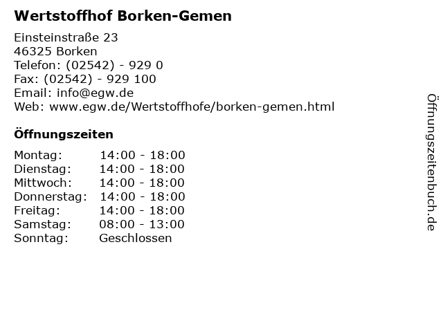 Wertstoffhof Borken-Gemen in Borken: Adresse und Öffnungszeiten