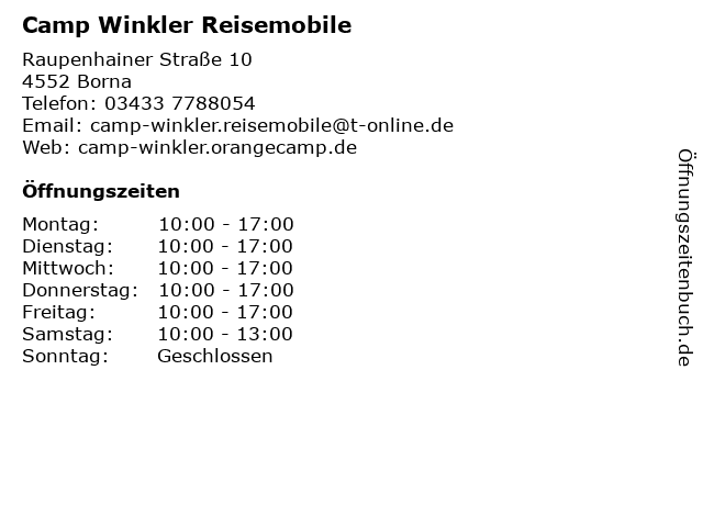 Camp Winkler Reisemobile in Borna: Adresse und Öffnungszeiten