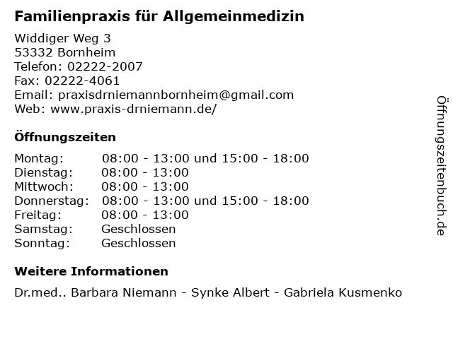 Familienpraxis für Allgemeinmedizin in Bornheim: Adresse und Öffnungszeiten
