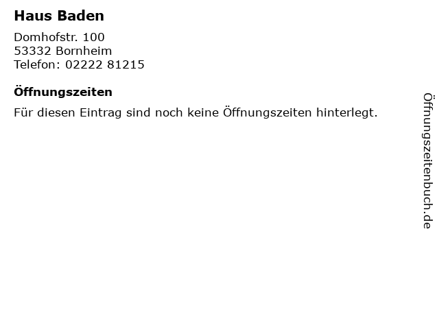 Haus Baden in Bornheim: Adresse und Öffnungszeiten