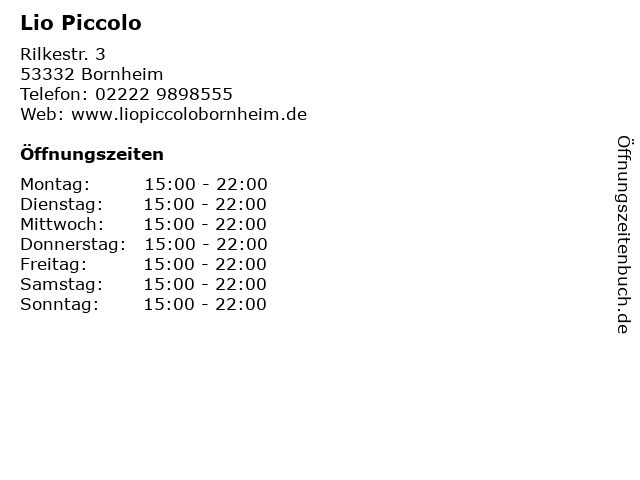 Lio Piccolo in Bornheim: Adresse und Öffnungszeiten