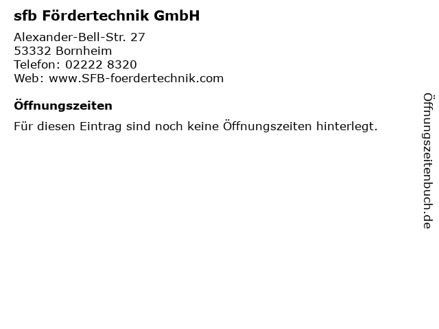 sfb Fördertechnik GmbH in Bornheim: Adresse und Öffnungszeiten