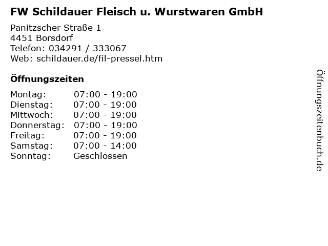 FW Schildauer Fleisch u. Wurstwaren GmbH in Borsdorf: Adresse und Öffnungszeiten