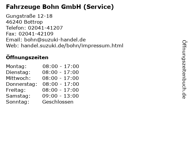 Fahrzeuge Bohn GmbH (Service) in Bottrop: Adresse und Öffnungszeiten