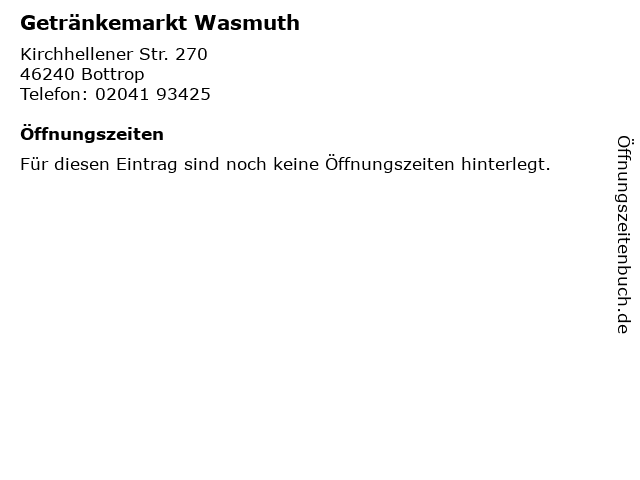Getränkemarkt Wasmuth in Bottrop: Adresse und Öffnungszeiten