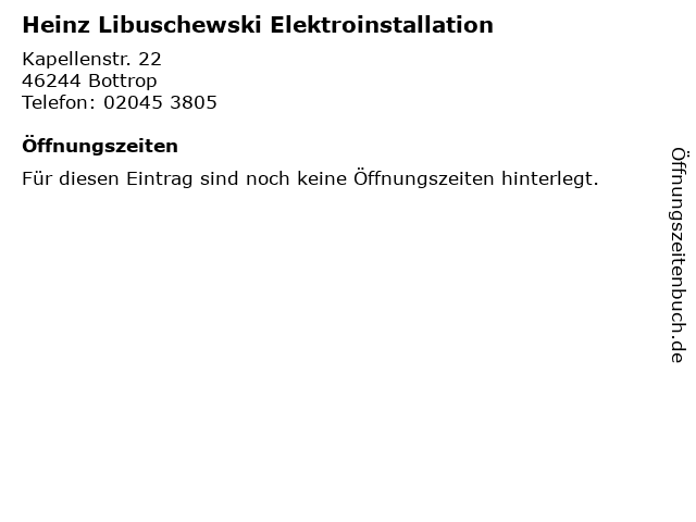 Heinz Libuschewski Elektroinstallation in Bottrop: Adresse und Öffnungszeiten