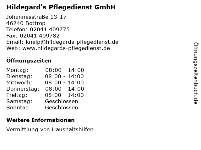 Hildegard's Pflegedienst GmbH in Bottrop: Adresse und Öffnungszeiten