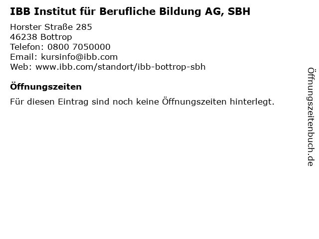 IBB Institut für Berufliche Bildung AG, SBH in Bottrop: Adresse und Öffnungszeiten