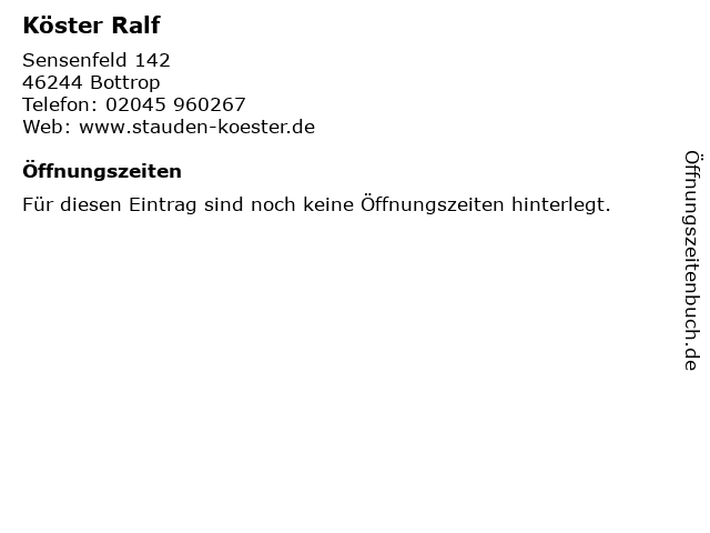 Köster Ralf in Bottrop: Adresse und Öffnungszeiten