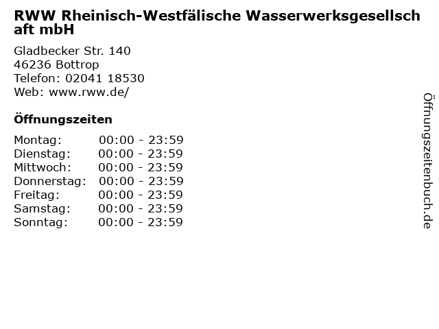 RWW Rheinisch-Westfälische Wasserwerksgesellschaft mbH in Bottrop: Adresse und Öffnungszeiten