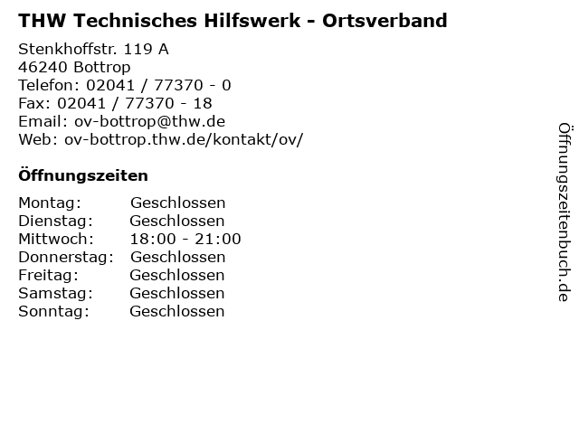 THW Technisches Hilfswerk - Ortsverband in Bottrop: Adresse und Öffnungszeiten