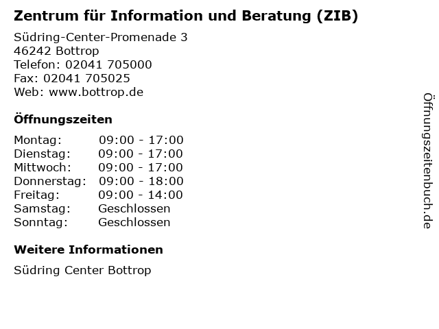 Zentrum für Information und Beratung (ZIB) in Bottrop: Adresse und Öffnungszeiten