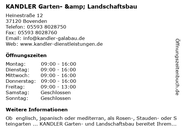 ᐅ Offnungszeiten Kandler Garten Landschaftsbau Heinestrasse