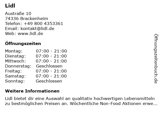 Lidl in Brackenheim: Adresse und Öffnungszeiten