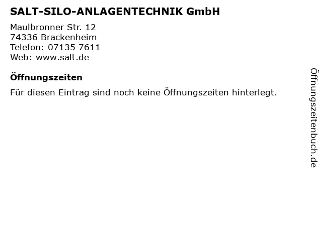SALT-SILO-ANLAGENTECHNIK GmbH in Brackenheim: Adresse und Öffnungszeiten