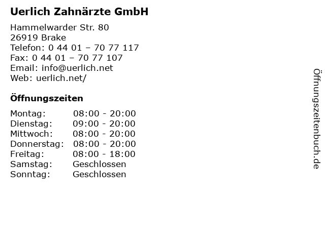 Uerlich Zahnärzte GmbH in Brake: Adresse und Öffnungszeiten