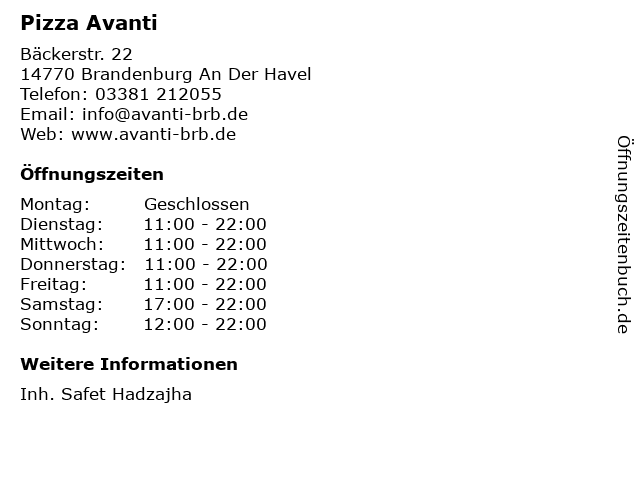 Pizza Avanti in Brandenburg An Der Havel: Adresse und Öffnungszeiten