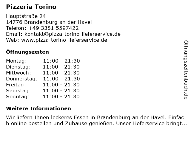 Pizzeria Torino in Brandenburg an der Havel: Adresse und Öffnungszeiten