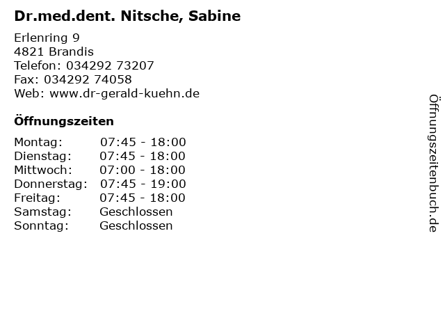Dr.med.dent. Nitsche, Sabine in Brandis: Adresse und Öffnungszeiten