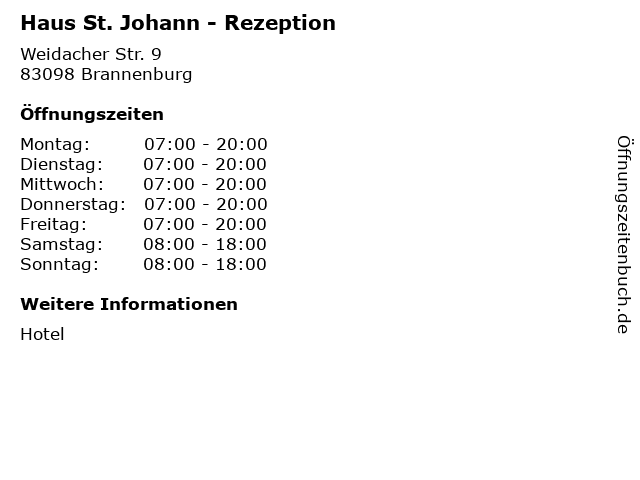Haus St. Johann - Rezeption in Brannenburg: Adresse und Öffnungszeiten