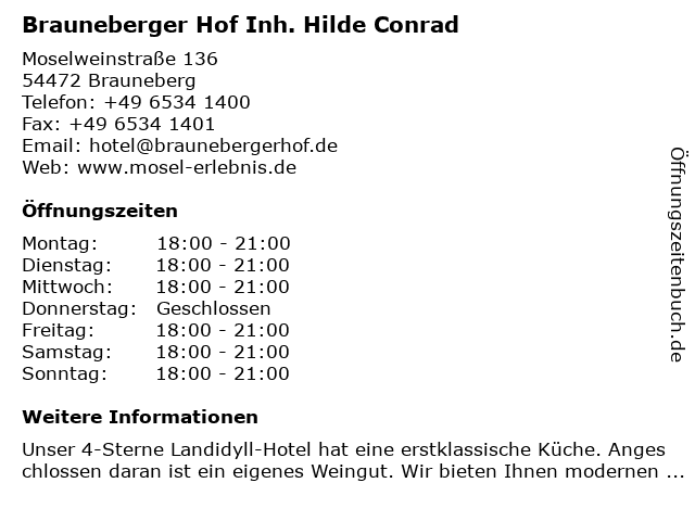 Brauneberger Hof Inh. Hilde Conrad in Brauneberg: Adresse und Öffnungszeiten