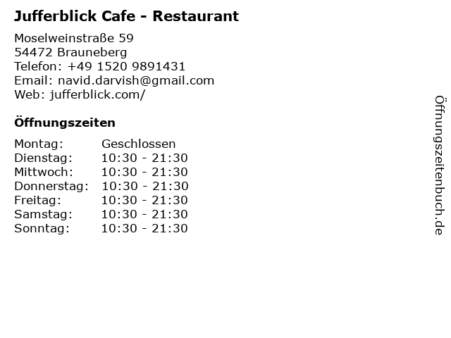 Jufferblick Cafe - Restaurant in Brauneberg: Adresse und Öffnungszeiten