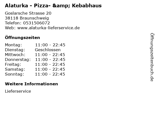 ᐅ Offnungszeiten Alaturka Pizza Kebabhaus Goslarsche