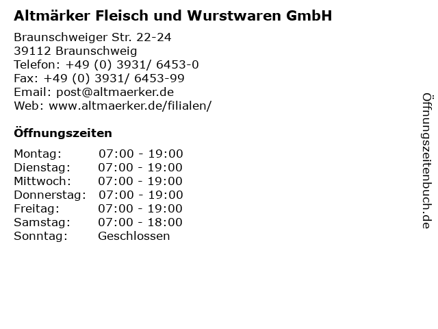 Altmärker Fleisch und Wurstwaren GmbH in Braunschweig: Adresse und Öffnungszeiten