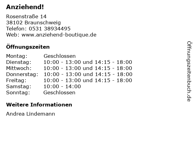 Anziehend! in Braunschweig: Adresse und Öffnungszeiten