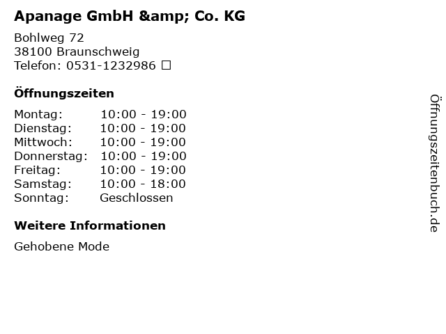 Apanage GmbH & Co. KG in Braunschweig: Adresse und Öffnungszeiten