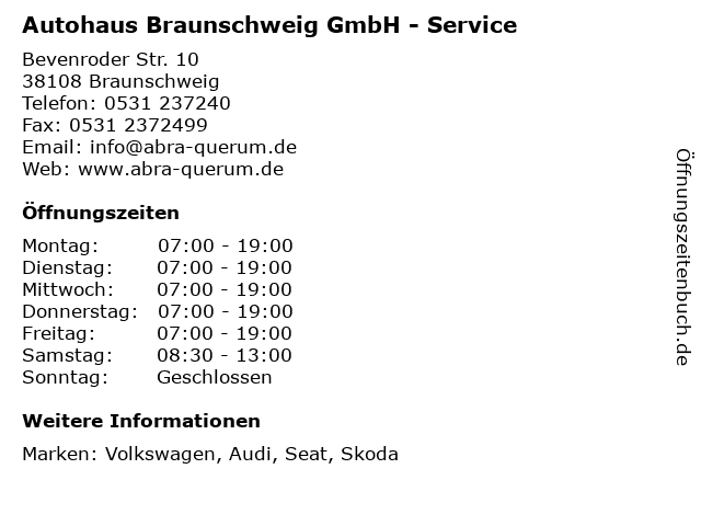 Autohaus Braunschweig GmbH - Service in Braunschweig: Adresse und Öffnungszeiten