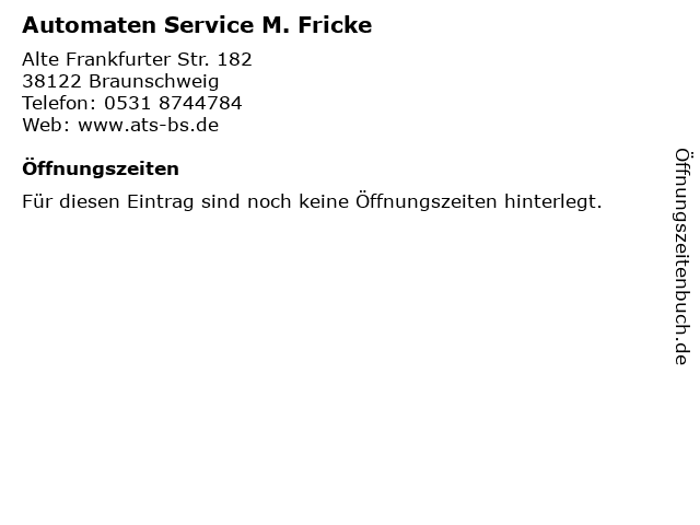Automaten Service M. Fricke in Braunschweig: Adresse und Öffnungszeiten