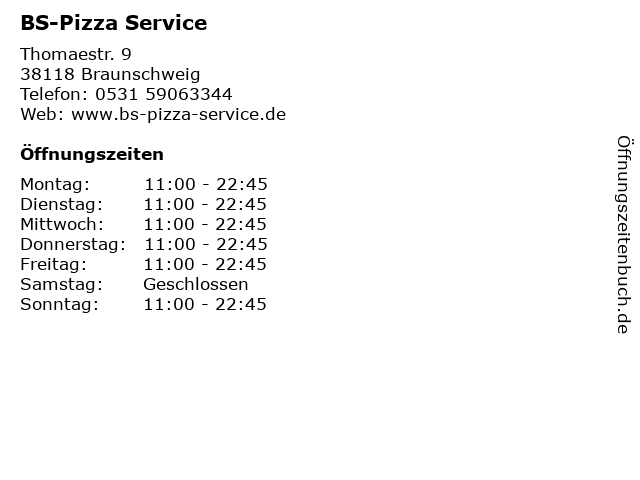 BS-Pizza Service in Braunschweig: Adresse und Öffnungszeiten